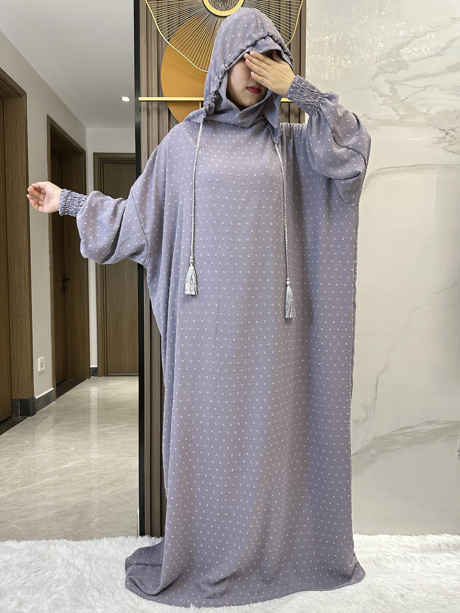 2024 New Ramadan Muslim Two Hats Abaya Dubai Turkey Islam Prayer Clothes 100% Cotton Fabric Dresses Islam Women Dress Kaftan