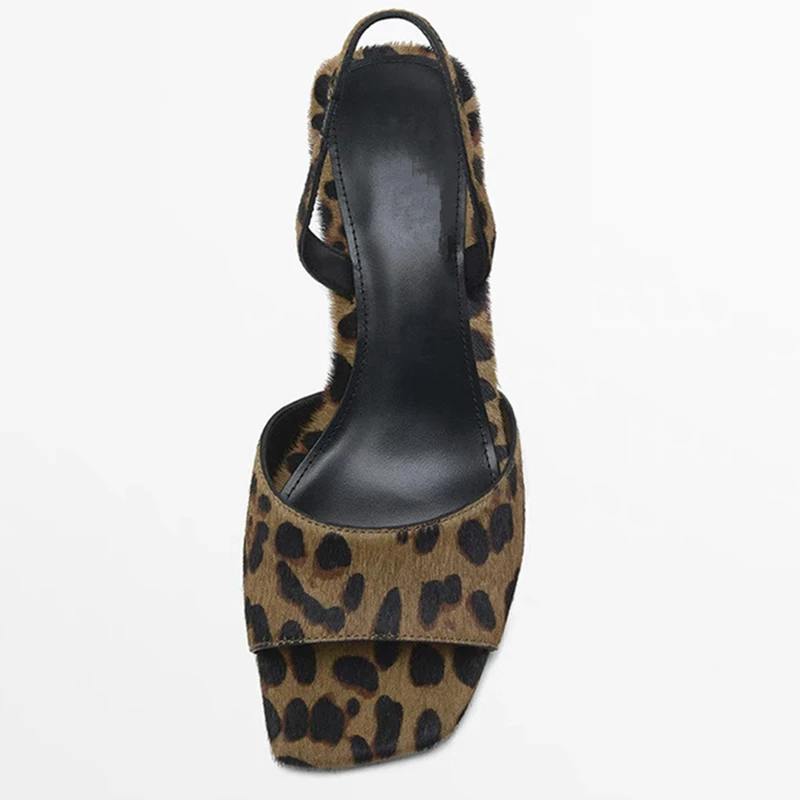 

Dave&Di French Retro Leopard Print Horse Hair High Heel Sandals Shoes Fashionable Commuting Casual Summer Sandals Women