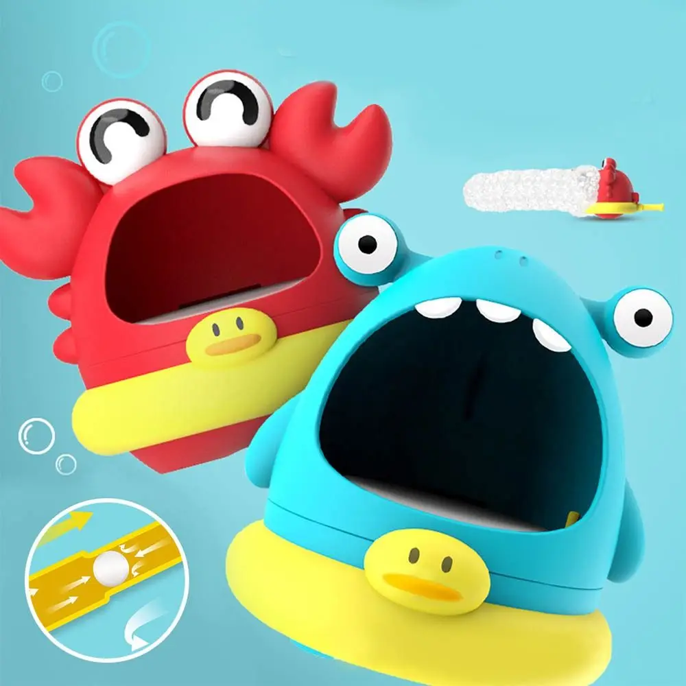Juguetes interactivos máquina de soplado de burbujas juguetes de baño de cangrejo de dibujos animados tiburón de plástico máquina de jabón para niños piscina
