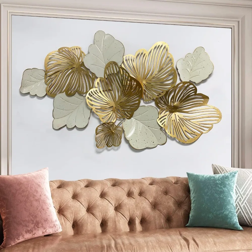 

3DMural Decoration Metal Mural Modern Home Decor Wall Sculpture Golden Flower Bloom Wall Art Decoration Living Room Bedroom Gift