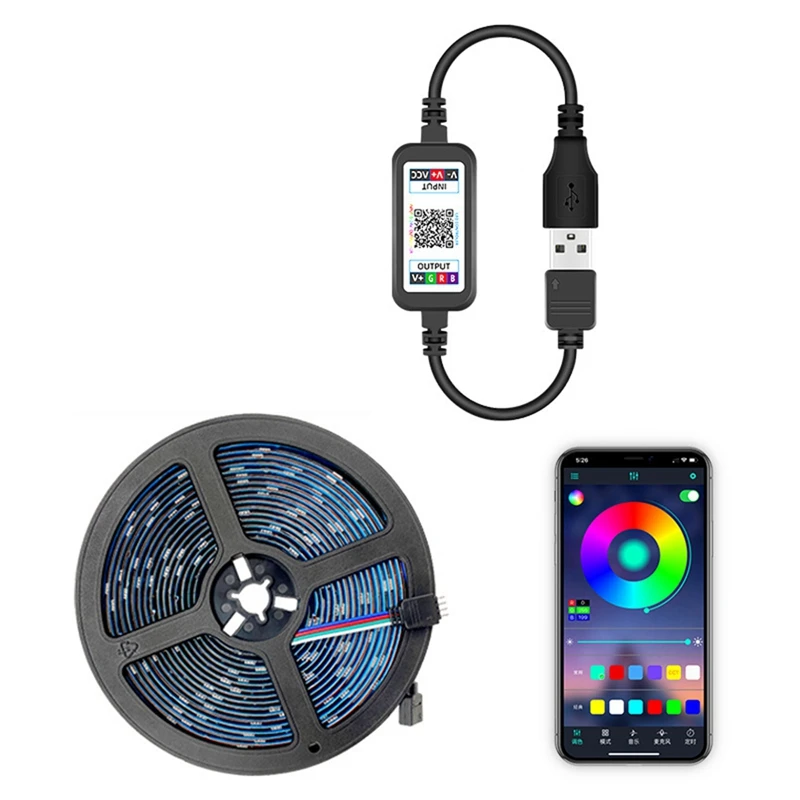 Tira de luces Led impermeable 5050Rgb Bluetooth App 5V, tira de luces Flexible para decoración del hogar, tira de luces Rgb