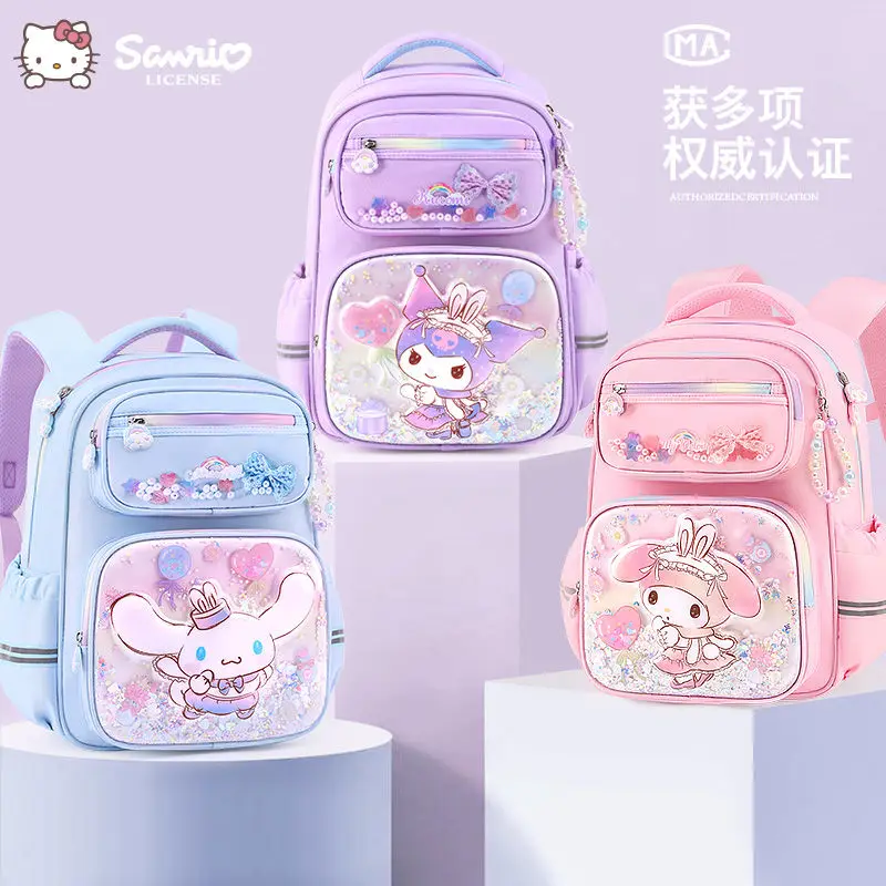 Kuromi Sanrio Melody Kawaii Cinnamoroll Kids Cute Backpack Big School Bags Students Large Capacity Lightweight Children's Gifts