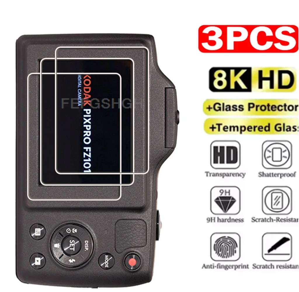 3 piezas de vidrio templado HD para KODAK PIXPRO FZ55 FZ45 FZ43 FZ101 C1 WPZ2 FZ55-RD PIXPROFZ55, película protectora de pantalla LCD para cámara