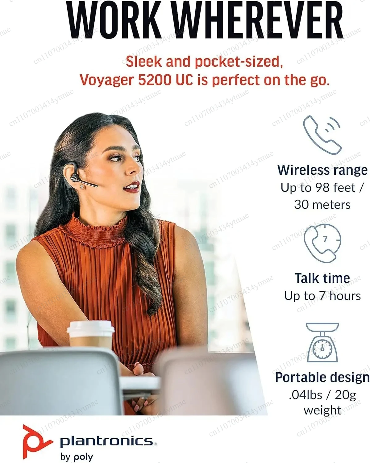 Voyager 5200 / 5200‑UC Wireless Bluetooth Headset, Noise‑Cancelling Single‑Ear Business Headphone With Mic