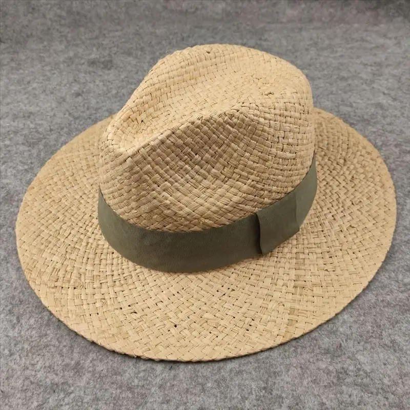 Unisex Summer Panama Raffia Straw Hat Wide Brim Beach Sun Casual Cap