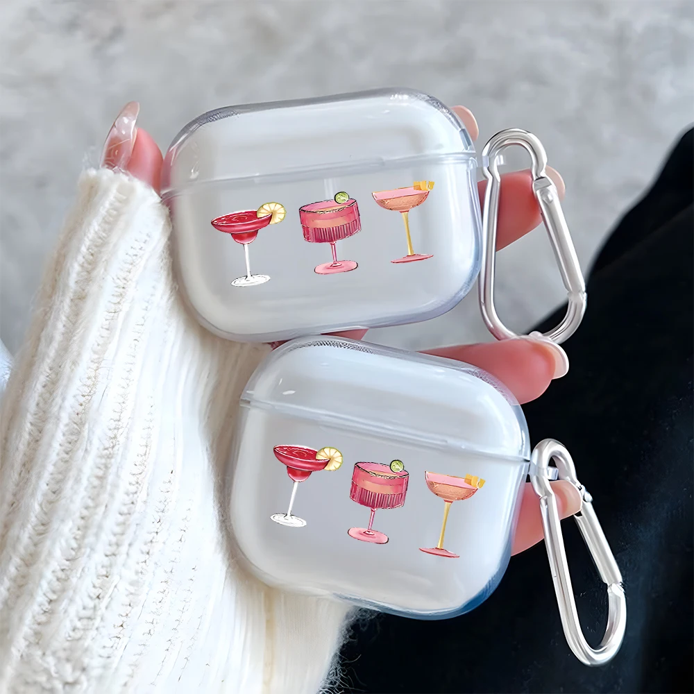 

Summer Cocktail Pattern Clear Earphone Case for AirPods 1/2/3/4 Earbuds Case For AirPods Pro 2/Pro 3/Pro TPU Protective Cover