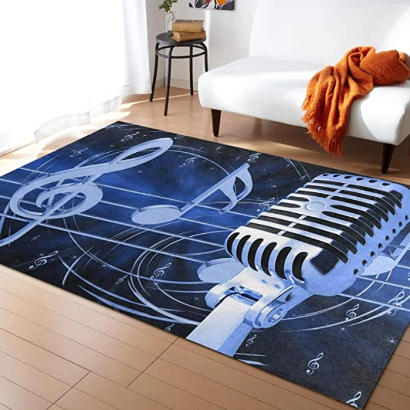 Music Note Microphone Rug Colorful Text Music Polyester Yoga Mat for Living Room Dining Room Dorm Bedroom Home Decoration