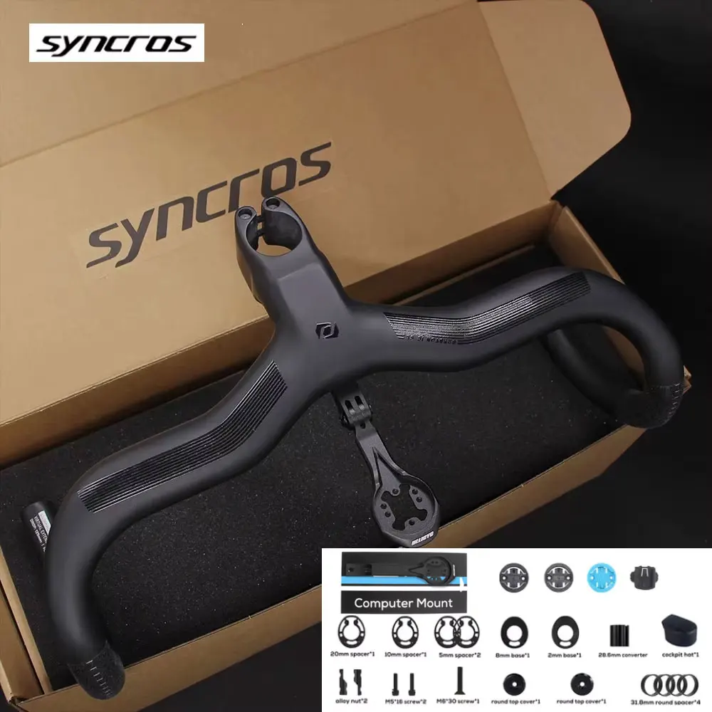 

Syncros Creston IC SL Карбоновый руль с внутренней маршрутизацией Руль для шоссейного велосипеда Di2 Матовый черный Интегрированная кабина с креплением