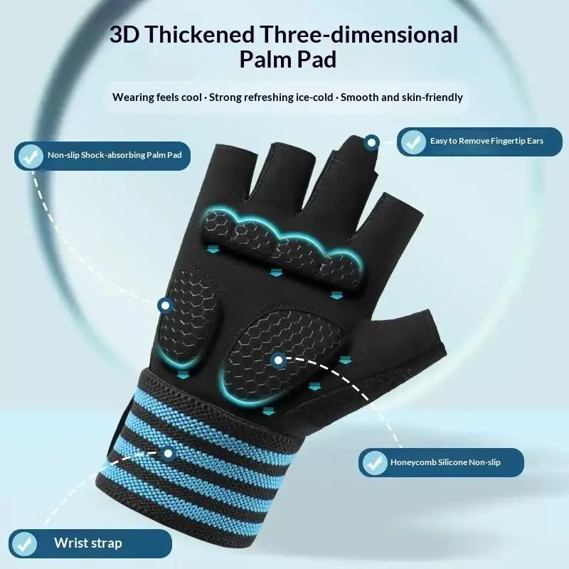 【IIOO】1Pair Body Building Gym Training Fitness Weight Lifting Gloves Wrist Wraps Workout Half Finger For Men And Women
