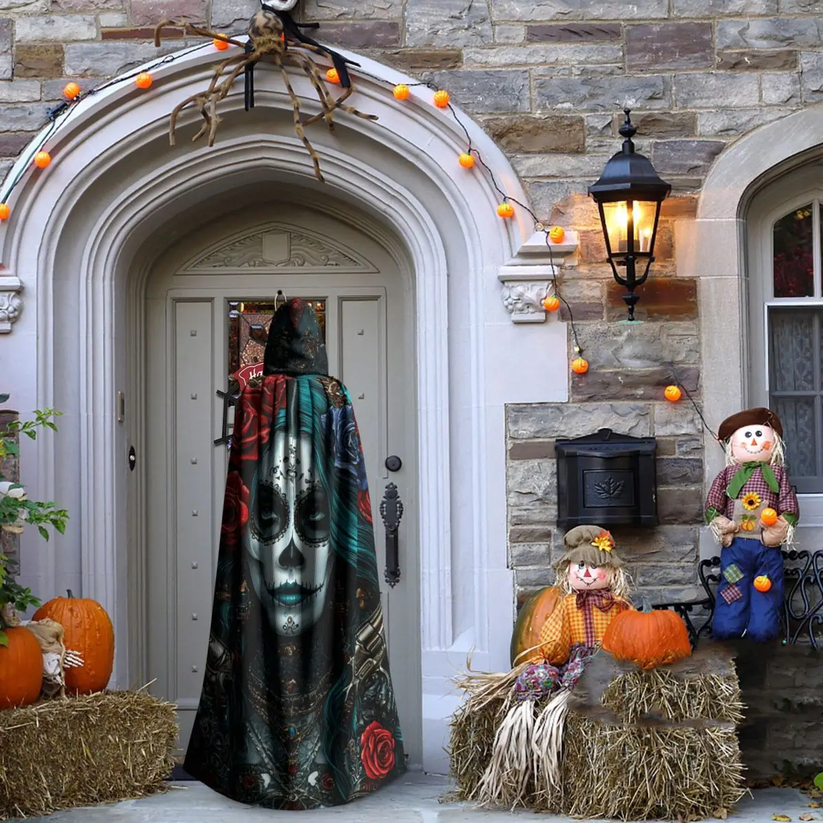 Мексиканский череп, женский винтажный стиль, длинный плащ с капюшоном, ведьма, средневековый костюм, накидка для косплея, Хэллоуин, вечеринка для взрослых, унисекс