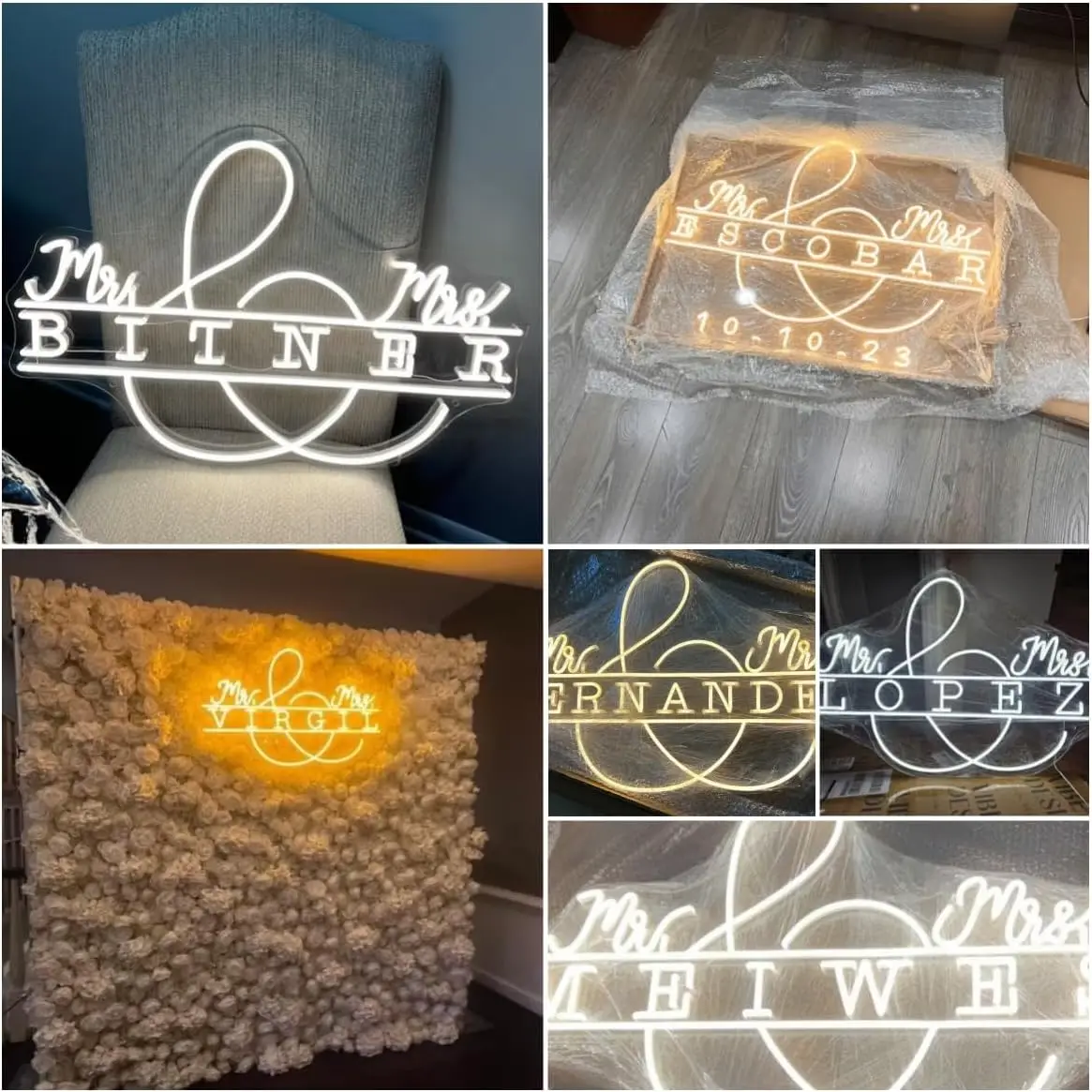 Mr e Mrs Sinal de néon Nome personalizado para casamento LED Pano de fundo Decoração de parede Decoração de recepção USB Presentes para aniversário