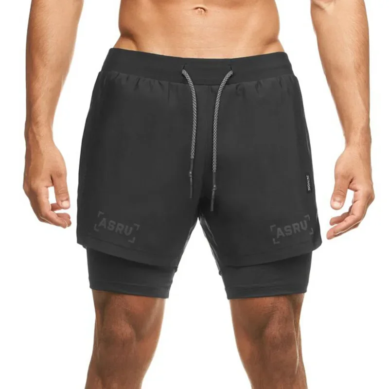 Short de fitness 2 en 1 pour homme, survêtement de sport, de compression à double pont, pantalon court de jogging, été 2023