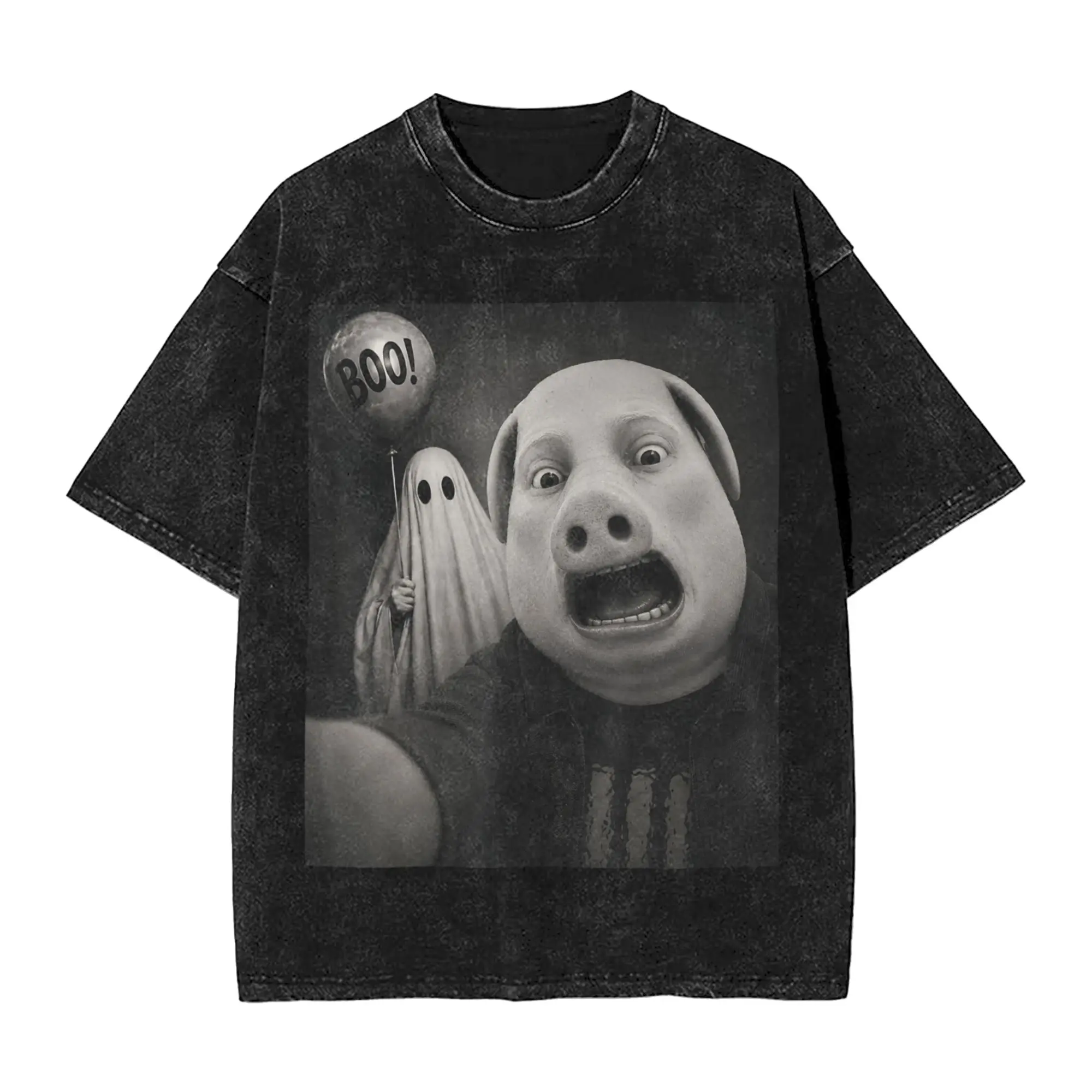 Halloween John Pork Boo Ghost Selfie Retro T Shirt Men Cotton Casual T-Shirt Crewneck Tee Shirt Short Sleeve Clothes Graphic