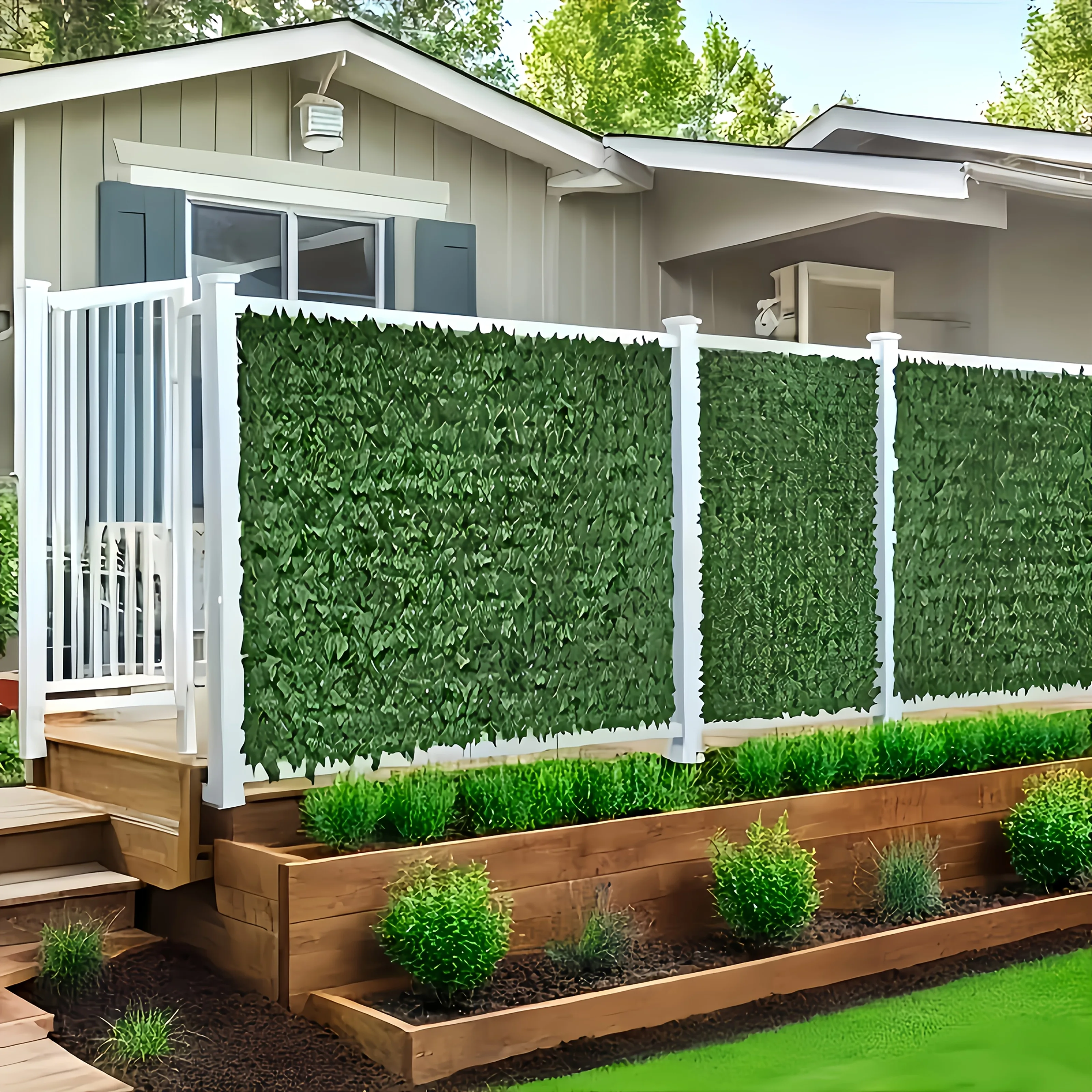 4-Pack UV-Protective Privacy Fence Panels - Total Length 80.28 Inch per Panel 20.07 Inch Durable Green Plastic Ideal for Courtya