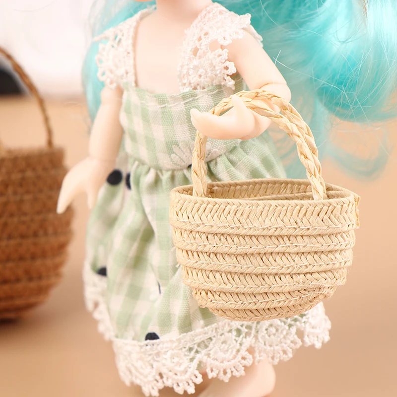 New Arrival Dollhouse Miniature Dolls Fashion Shopping Straw Bag Shoulder Bags Messenger Bag Shopping Bag For Dolls House Decor