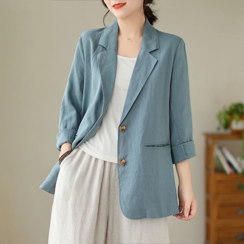 

Spring Autumn New Long Sve Cotton Linen Casual ort Coat Women's Outerwear Open Cardigan Top Ladies Faion Outer Jaet