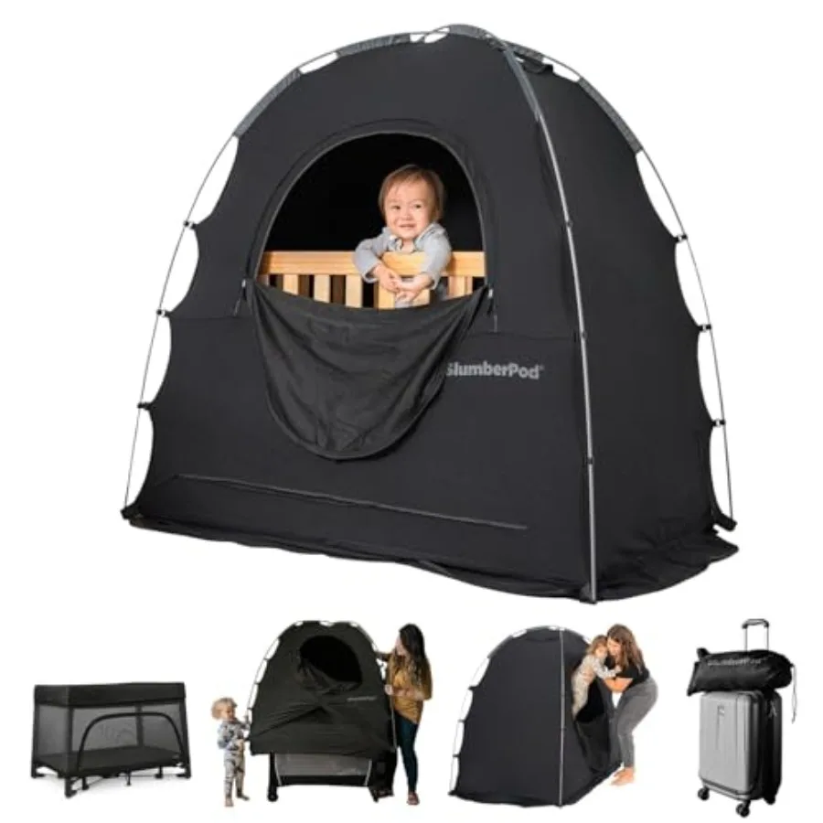 

Blackout Sleep Tent for Babies and Toddlers Travel Essential Mini Crib and Pack N Play Cover with Monitor Pouch Fan Pouch Block