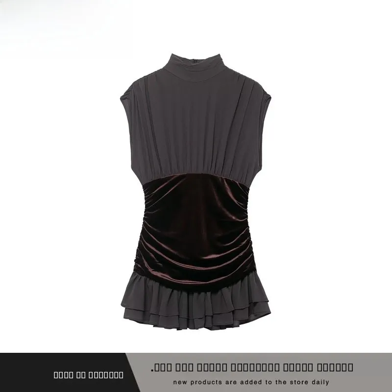 Herfst Winter Nieuwe Collectie ort Fluwelen Patchwork Dr ZR Sle Swan Fluwelen Gelaagde Decoratie Dames Faion Ci Pendelen