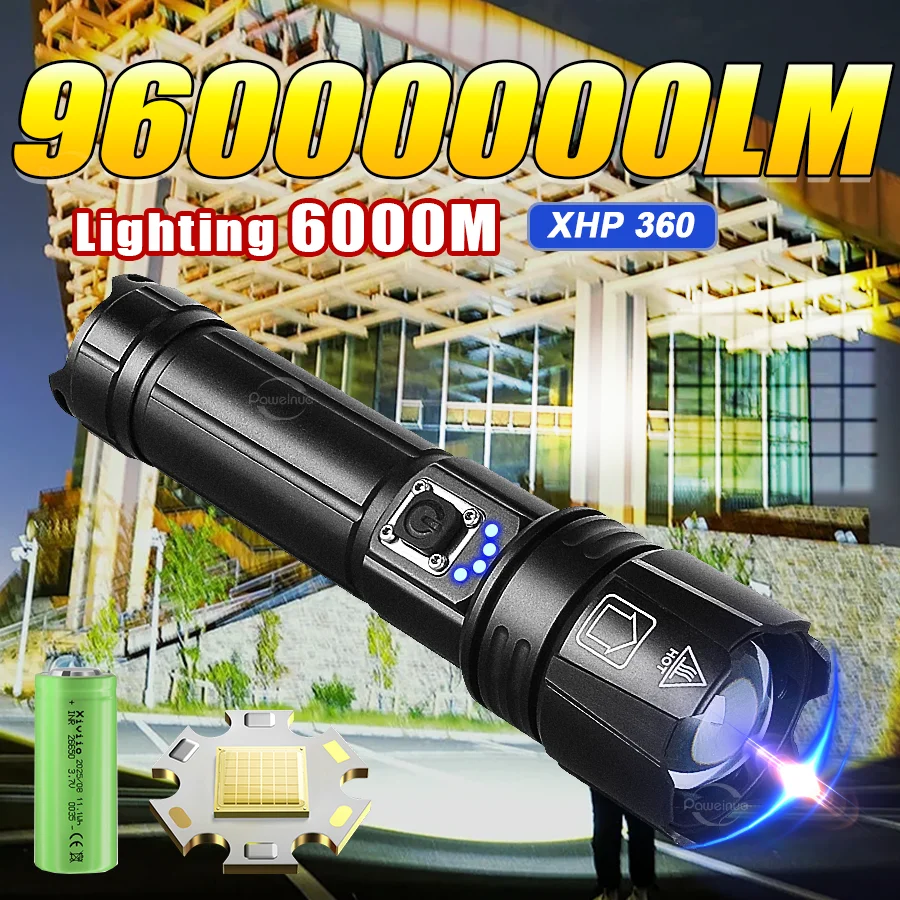 

Мощный фонарь PAWEINUO 96000000LM 2026 NEW, кемпинговый фонарь, перезаряжаемый через USB, уличный фонарь, супертактический светильник