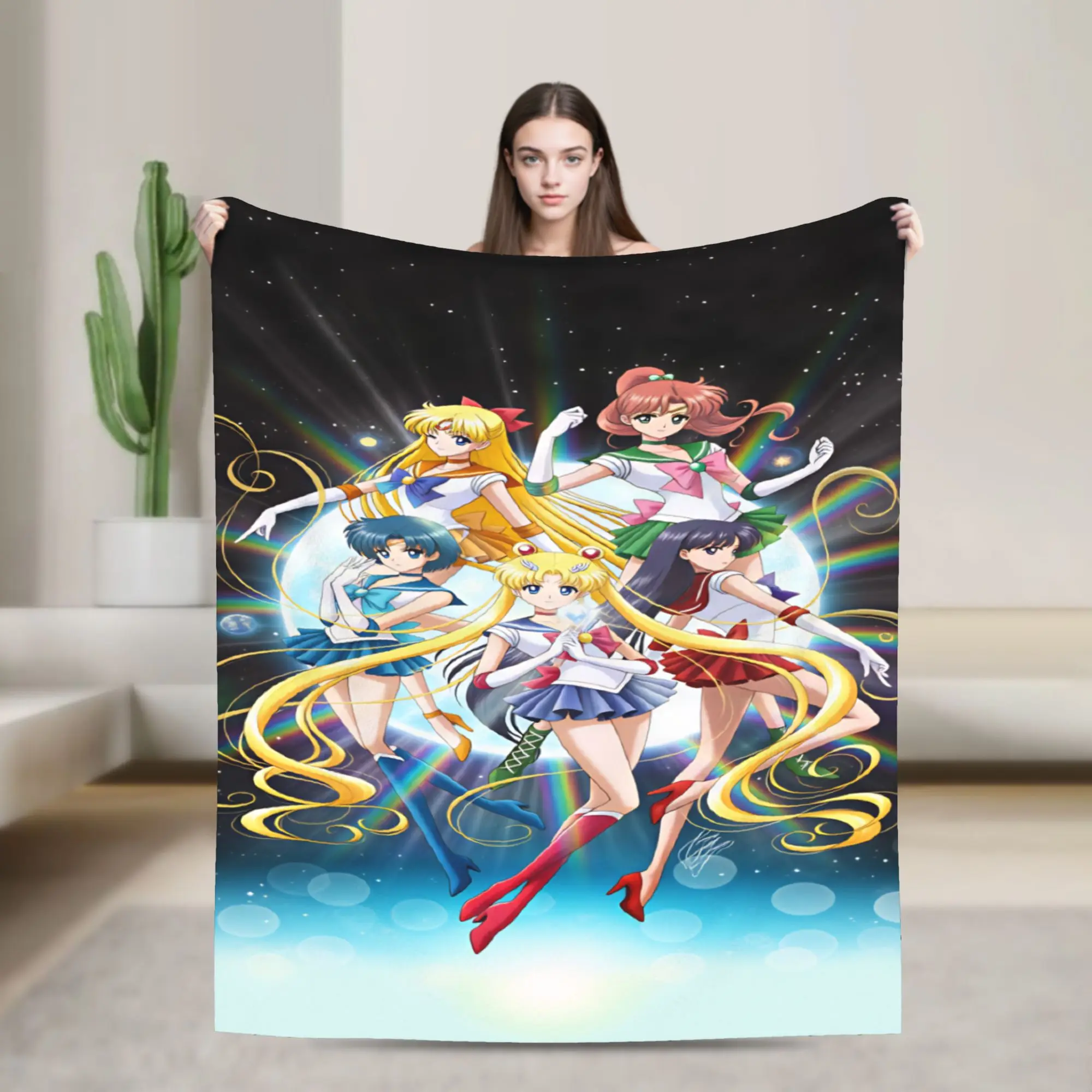 S-Sailor M-Moon Anime  Flannel Blankets  Warm Soft Throw Blanket for Living Room Travel Street Trend Bedspread Sofa Bed Cover