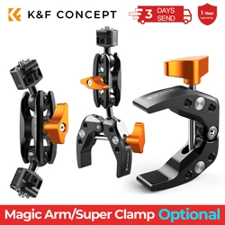 K & F Concept Multi-Functionele Super Klem Met Dubbele 360 ° Bal Hoofd Magische Arm Voor Gopro Insta360 Dji Osmo Aciton Camera Telefoon