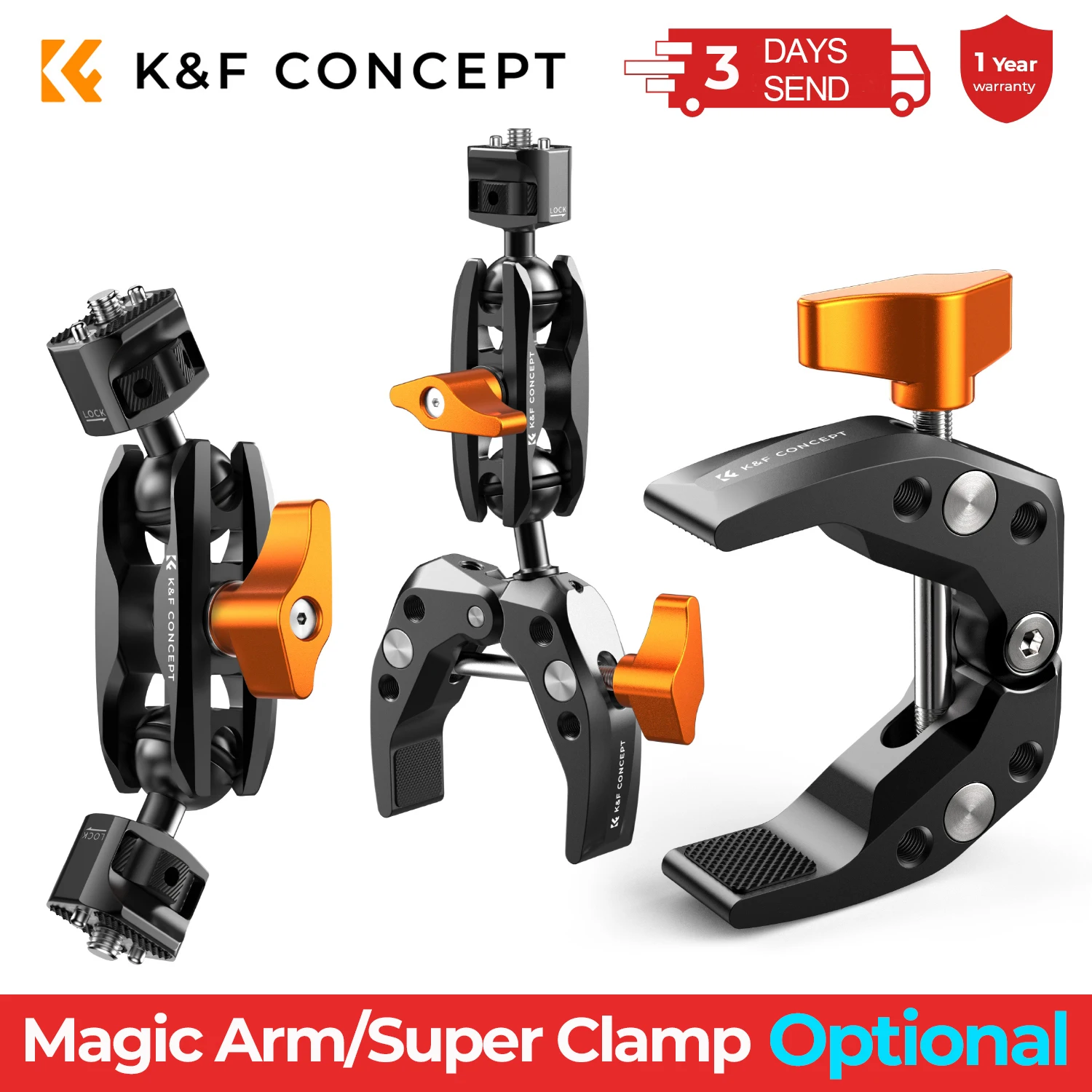 Wielofunkcyjny superklips K&F CONCEPT z podwójnym obrotem 360 stopni °   Magiczne ramię z głowicą kulową do kamer GoPro, Insta360, DJI OSMO Action i telefonów