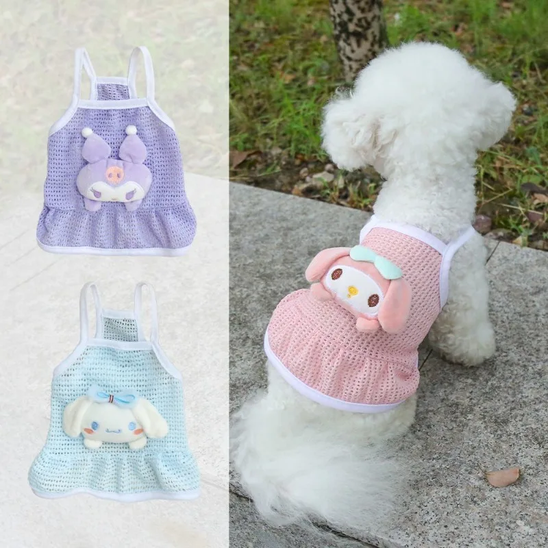 

Cat Dog Summer Mesh Dress, Breathable Sleeveless Tank Dress for Small Dogs Cats, with Sanrio Plush Accessory for Walking