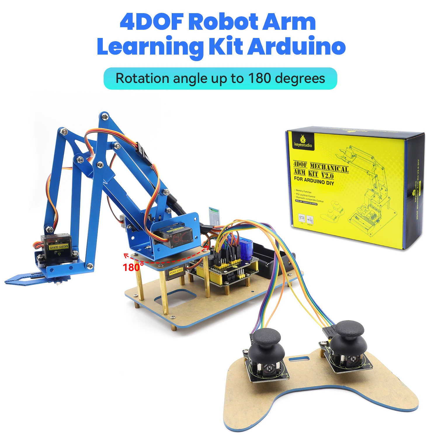 Keyestudio Learning Starter Kit V2.0 for Arduino PS2 Joystick Metallic 4DF Mechanical Robot Arm DIY Robot Kit Programming kit