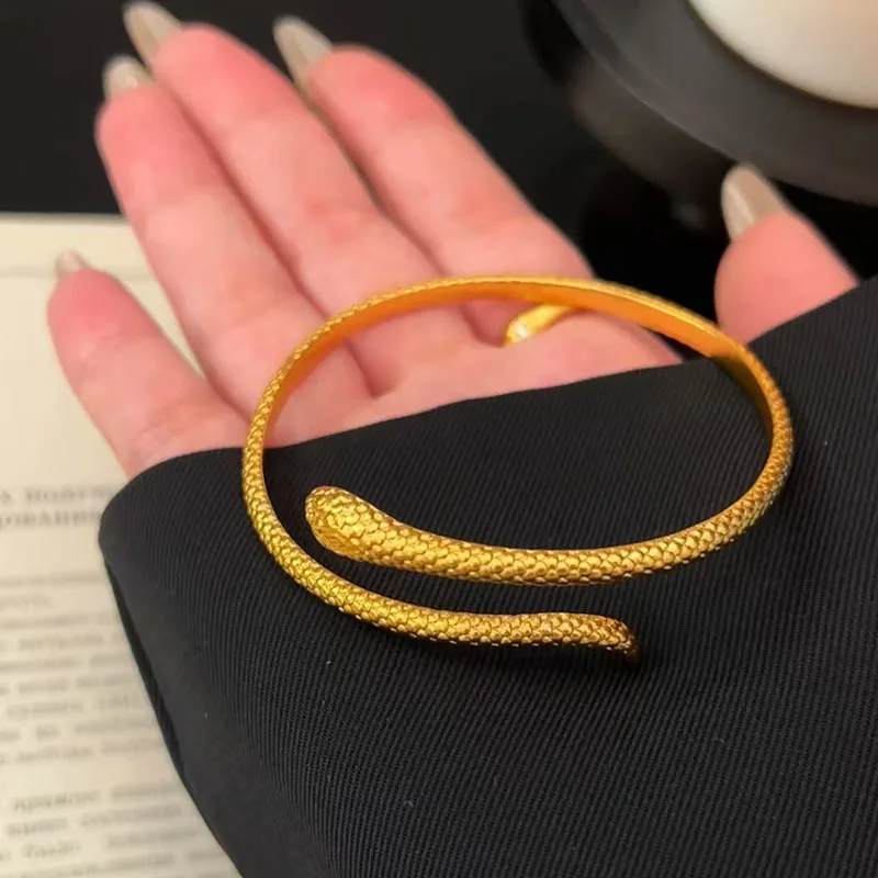 9999 gold ancient-style dragon snake bracelet set - red snake-shaped ring handpiece with adjustable wristband hand decaoration