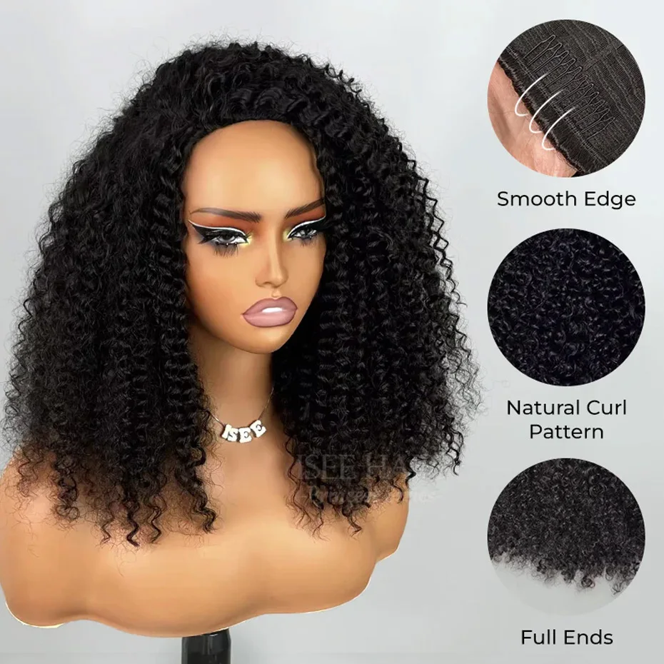 Kinky Curly Halbperücke aus Echthaar, 300er Dichte, 3-in-1 nahtlose Flip-Over-Halbperücke aus Echthaar, kleberlos, sofort tragbar, anfängerfreundlich – Detail 8