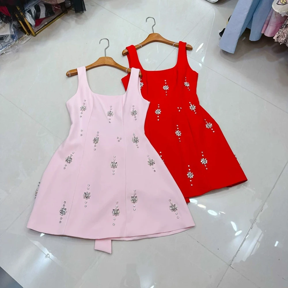 

Sexy summer mini dress for women, designer style, pasta with luxurious beaded diamonds-GZXXX330