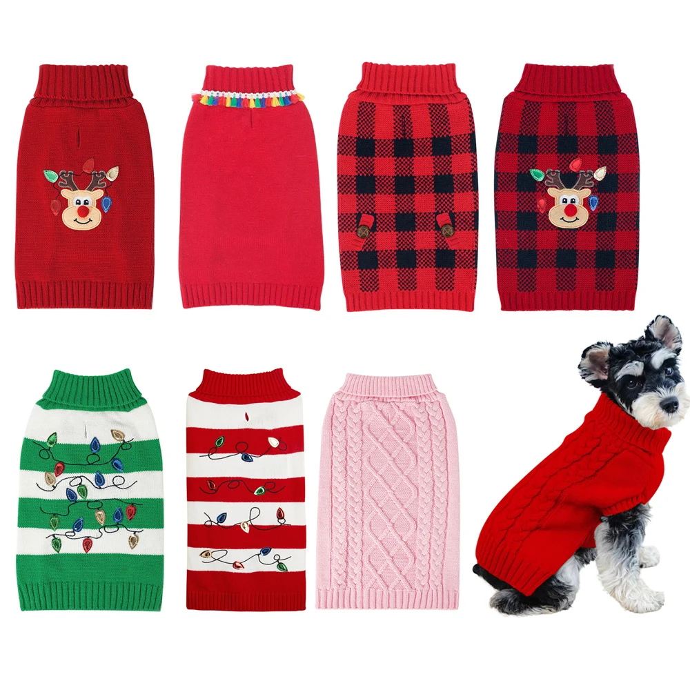 

Cat Dog Sweaters Christmas Holiday Pet Warm Knitwear Puppy Clothing Dog Winter Coat Dog Turtleneck Cold Weather Outfit Pullover