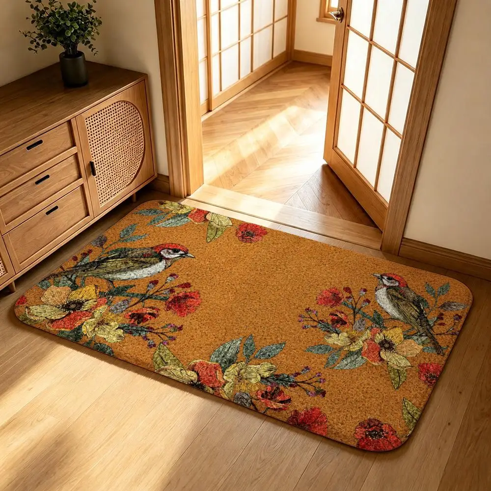 Texture Vintage Floral DoormatS Floor Mat Shower Foot Mat, Bedside Carpet, Entrance Absorbent Doormat, Soft Non-Slip