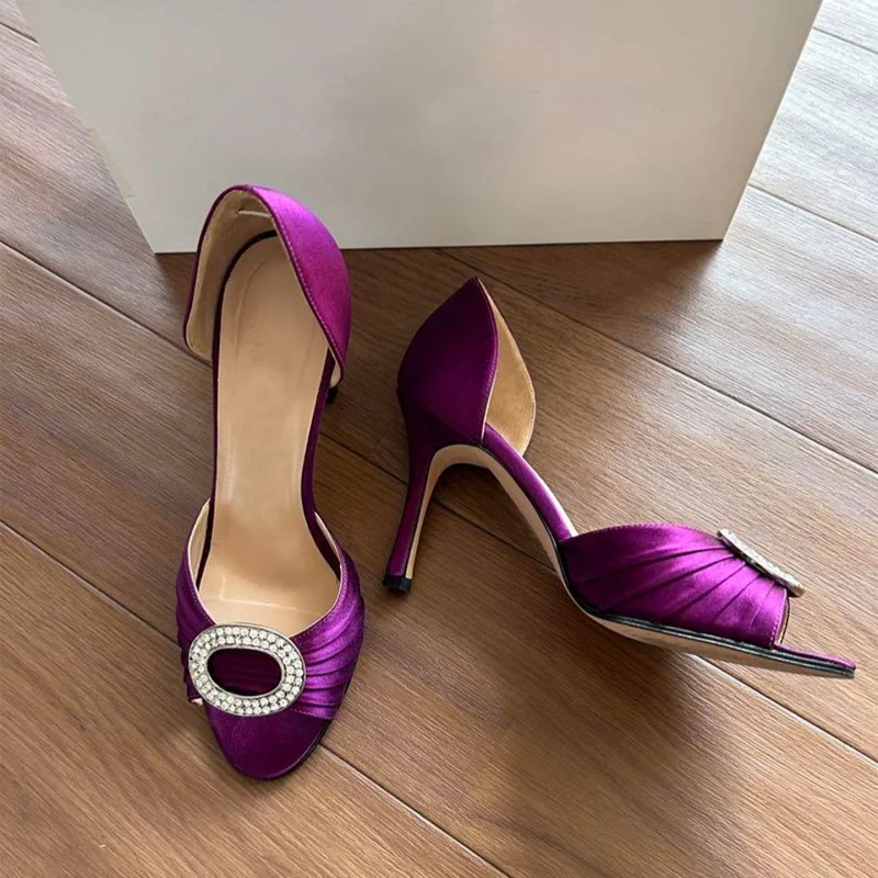 Vintage Open Toe Crystal Buckled Sandals Women's Wedding Elegant Sliver High Heels Luxury Designer Party Shoes image 6