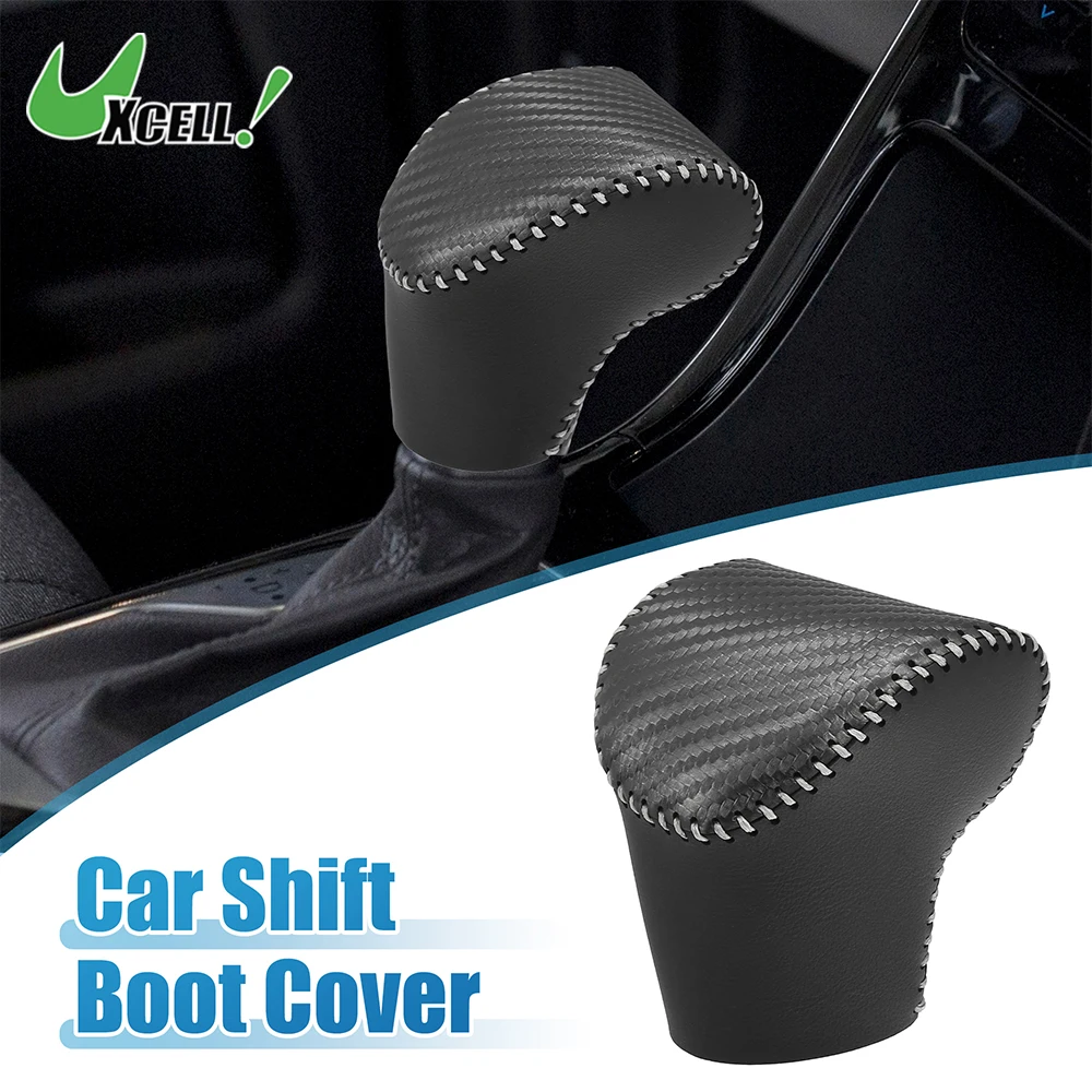 UXCELL Car Shift Boot Cover Gear Knob Shifter Boot for KIA Sorento 2020-2023 Faux Leather Gray Stitches Carbon Fiber Pattern