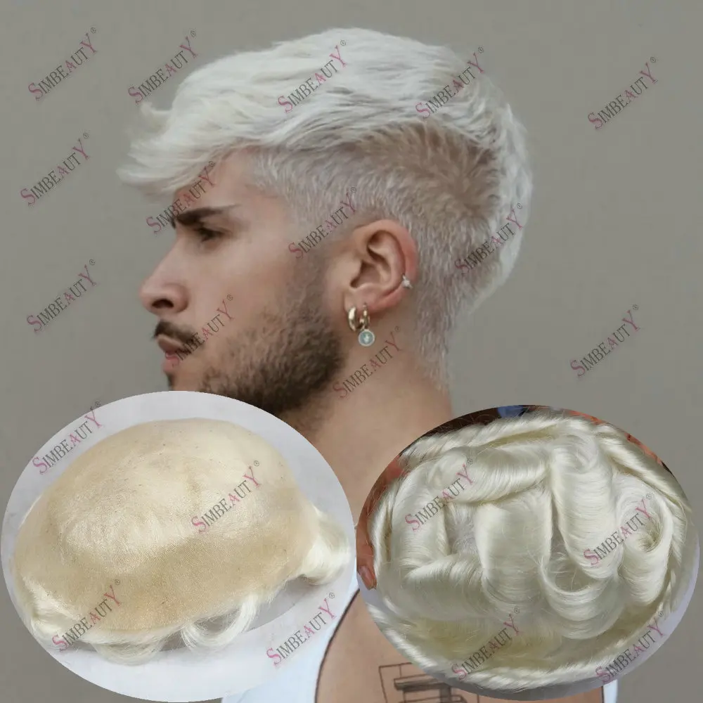 Rambut Eropa tahan lama Microskln PU 0.06-0.08MM Vloop Remy rambut manusia Toupee untuk pria tanpa detail sistem rambut kapiler Prosthesi