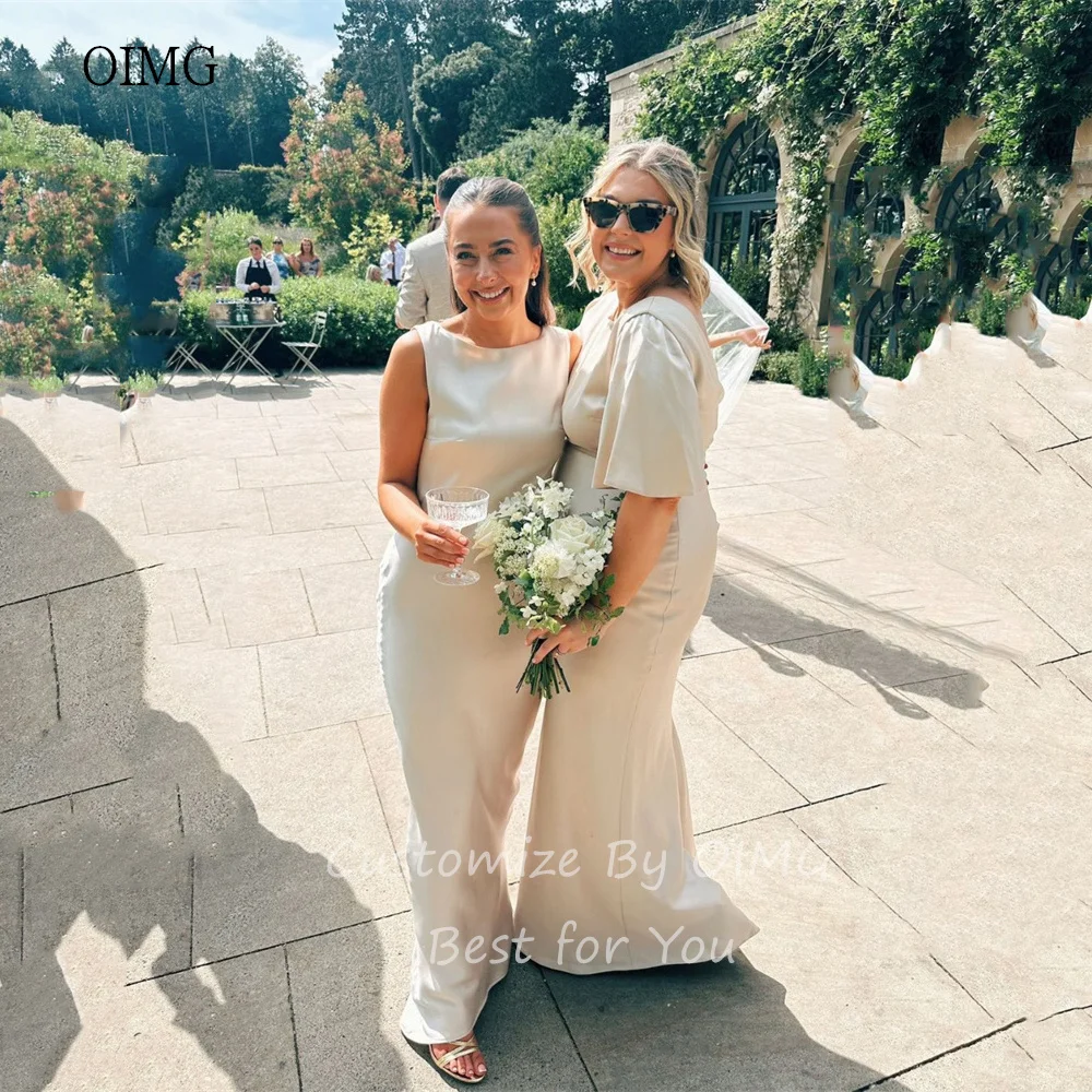 OIMG-Robe de Mariée Sirène en Ivoire Simple, Col Rond, Robes de Demoiselle d'Honneur, Dos aux, Quelle que soit la Robe Éducative Personnalisée