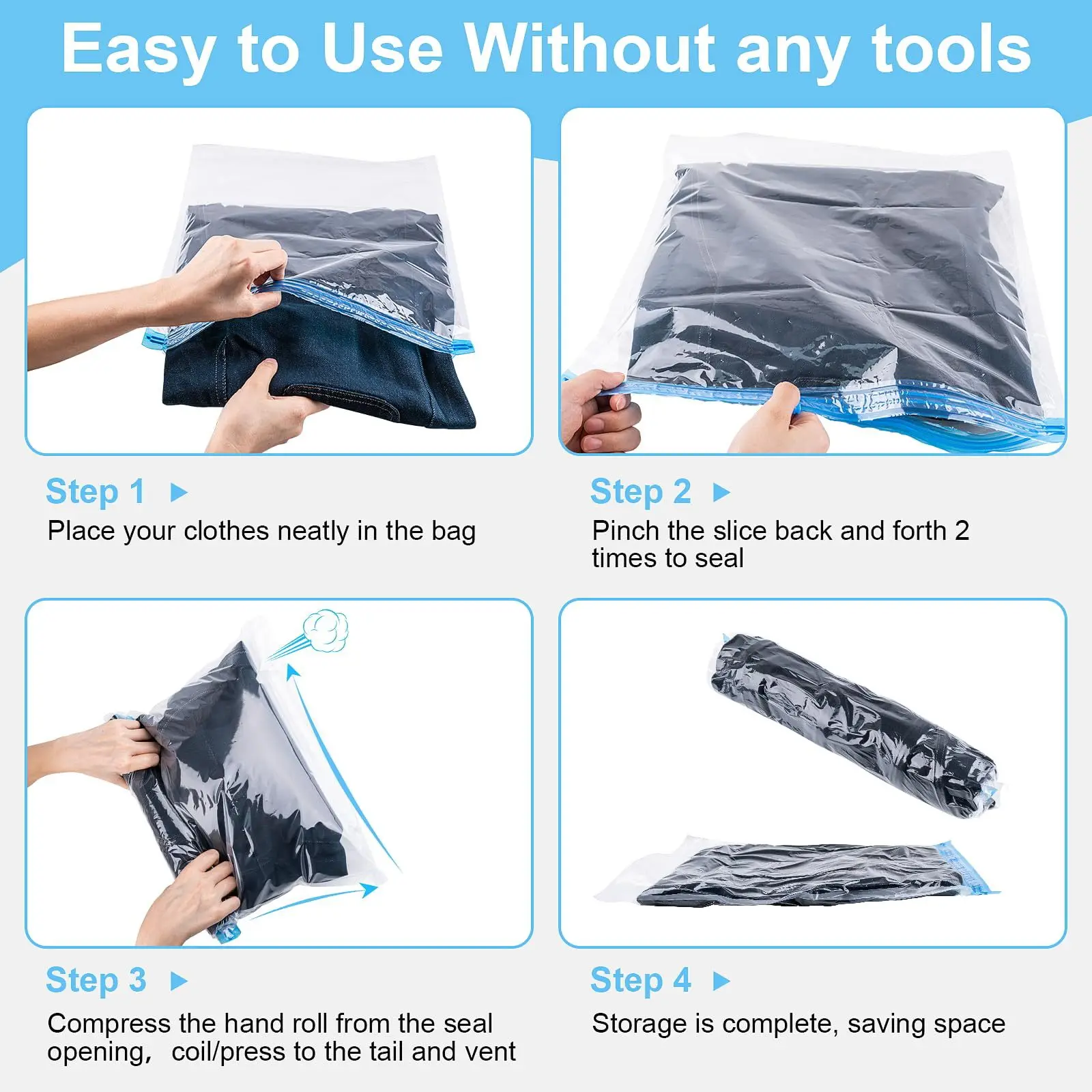 10/1PCS Reusable Vacuum Storage Sealing Bags with Hand Clear Folding Compressed Space Saving Vacuum Bag for Clothes Travel - Image 2