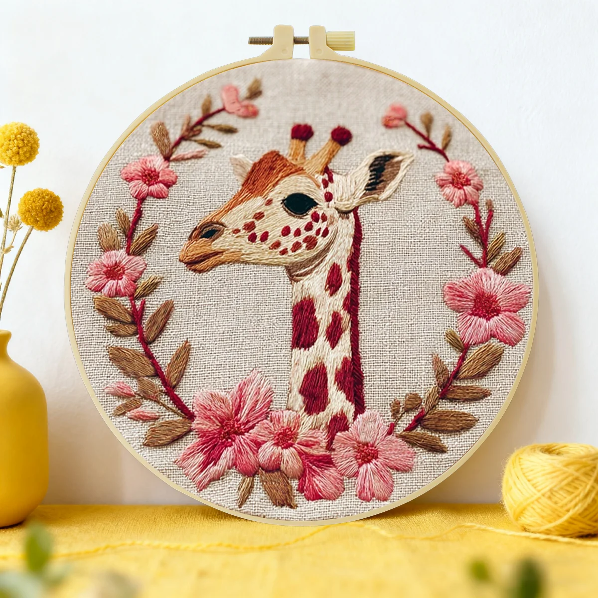 1 Stück 20X20CM/15X15CM 7,87/6,3 Zoll Giraffen-Stickerei-Starter-Kit DIY-Kit DIY-Stickerei-Set Handarbeiten Nadelkunst Nähkunst – Detail 1