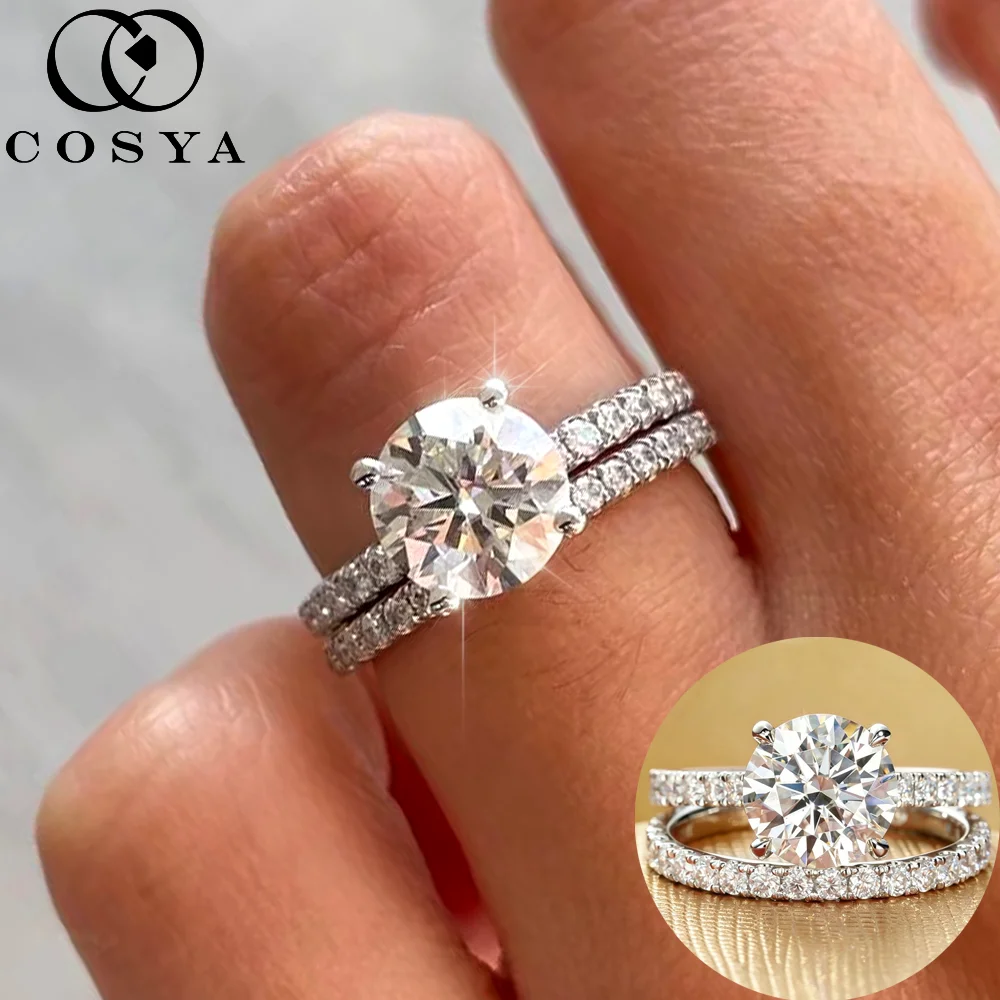 

COSYA 3/4CT Full Moissanite Ring Sets For Women S925 Silver D Color Pass Diamond Test Sparkling Luxury Wedding Band Fine Jewelry