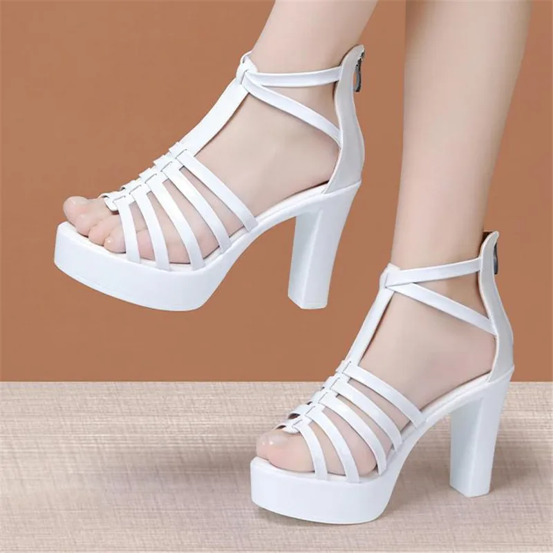 10cm Sexy styl rzymski sandały na platformie kobiety Party buty letnie buty na cienkich wysokich obcasach Gladiator Peep Toe sandały rozmiar 32 43