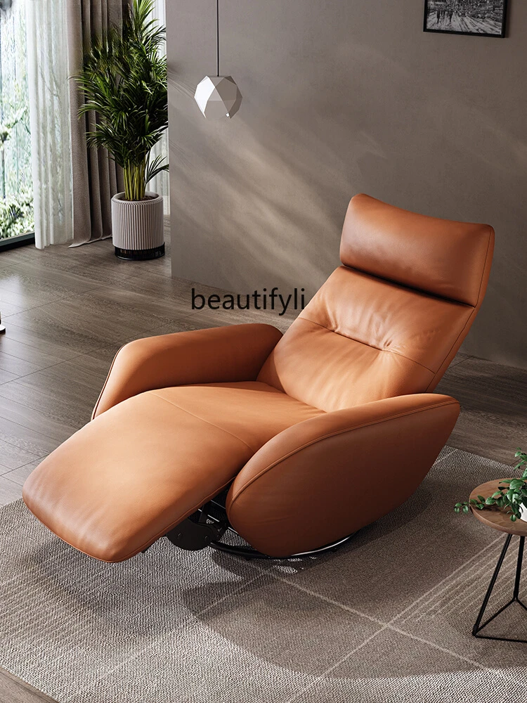 Single Electric Functional Sofa Recliner Lazy Living Room Leisure First Layer Cowhide Leather Rocking Chair