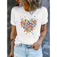 Women's Casual Heart-shaped T-shirt Fashionable Top with Leopard Print and Red Heart Design Heart-shaped Design Fresh T-shirt