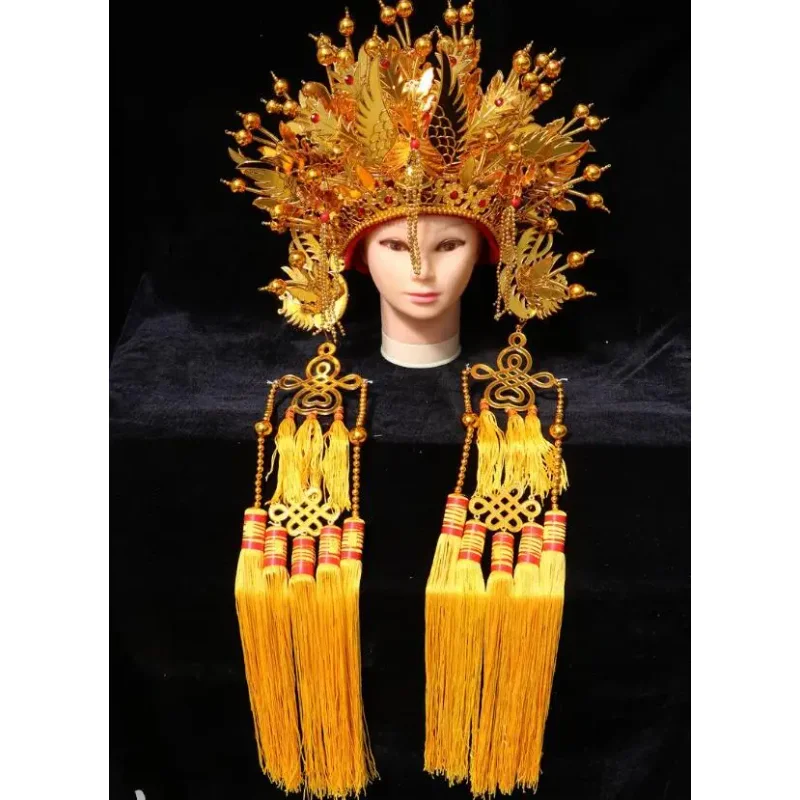 Traditional Chinese Hats Phoenix Crown Ancient Bride Wedding Marry Peking Opera Cap Women Stage Gold Vintage