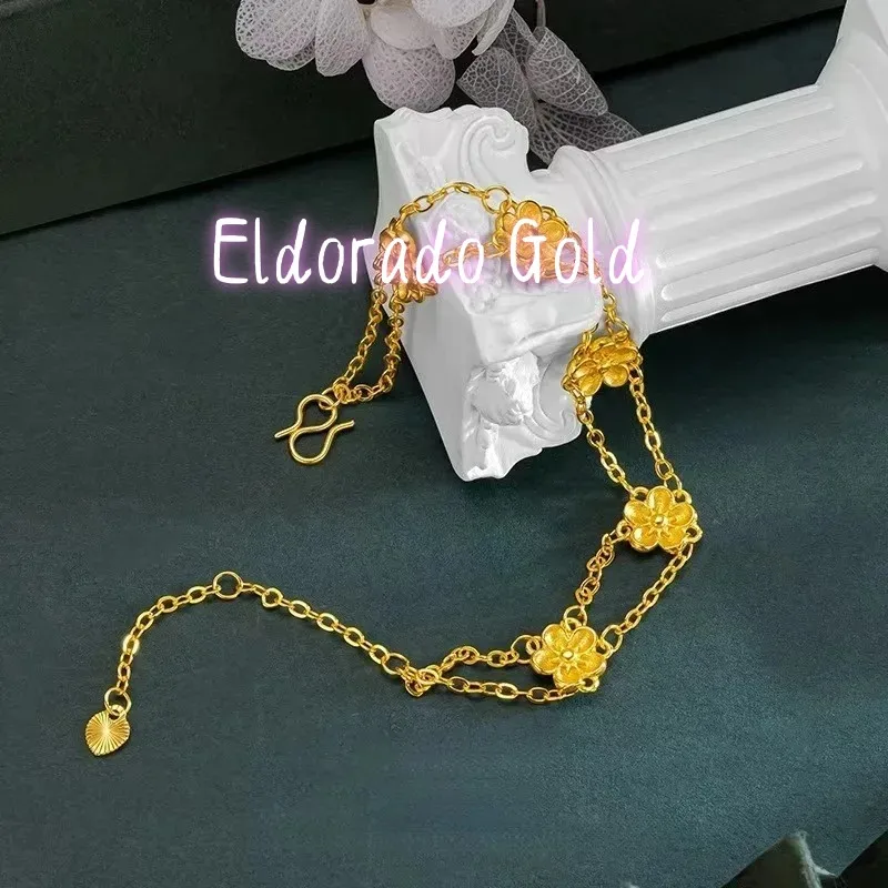 

Браслет Eldorado Gold Luxury 24K 9999 из чистого золота, женский, двухрядный, с маленькими цветами сакуры, легкий люкс