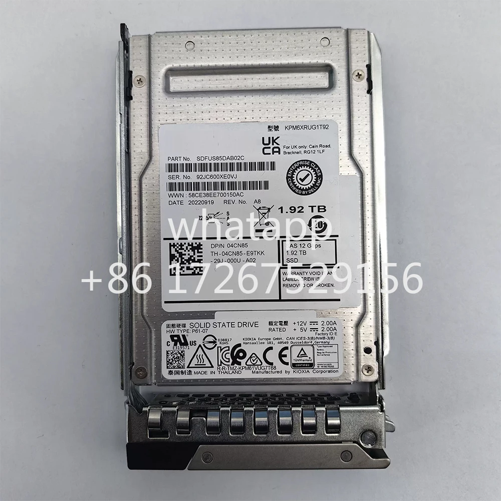 1.92TB SAS SSD 12GB KPM6XRUG1T92 04CN85 4CN85 Solid State Drive For DELL