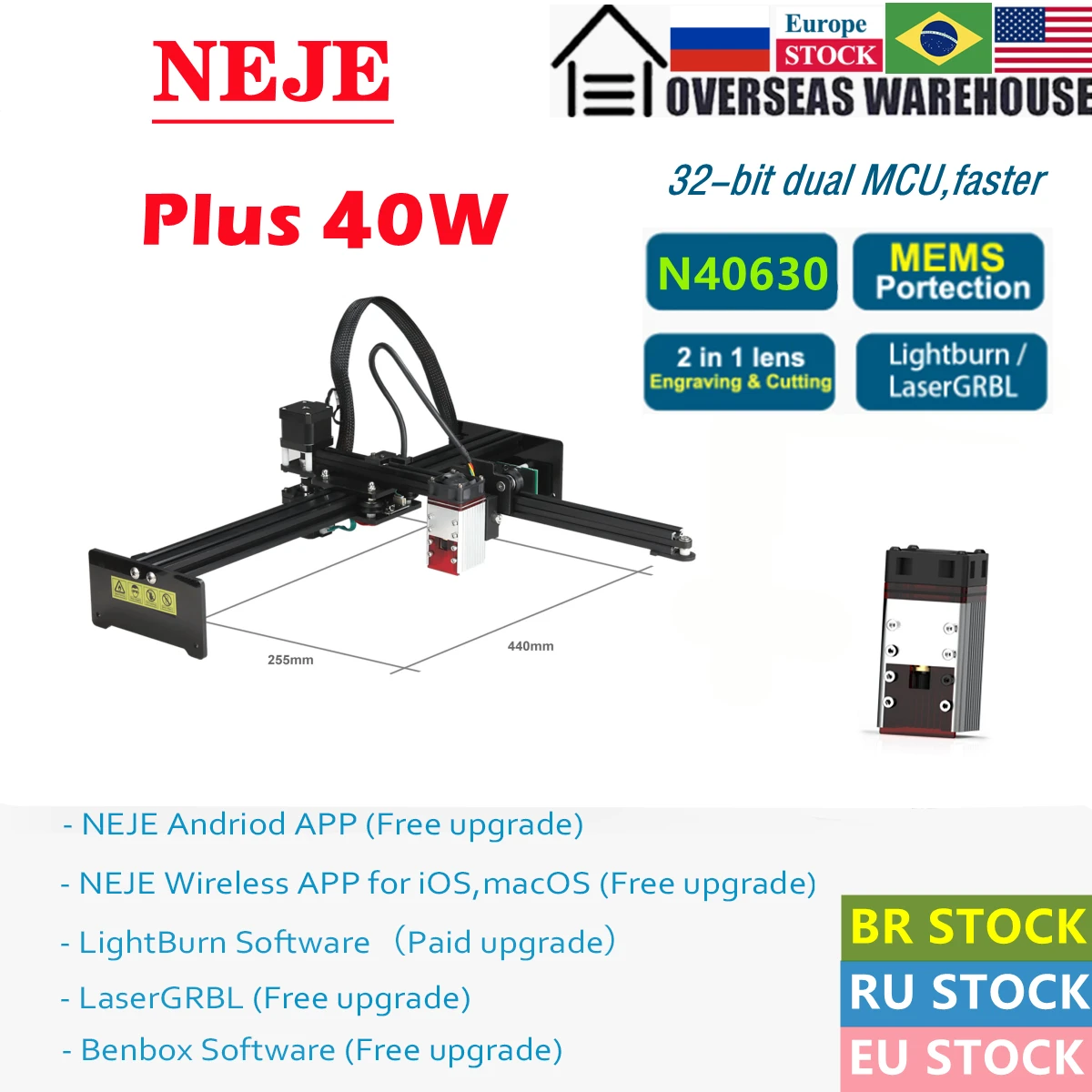 NEJE 3 Plus N40630 CNC 40W incisore Laser taglierina per legno macchina fai da te Mini stampante 3D Lightburn Router Bluetooth controllo Wireless