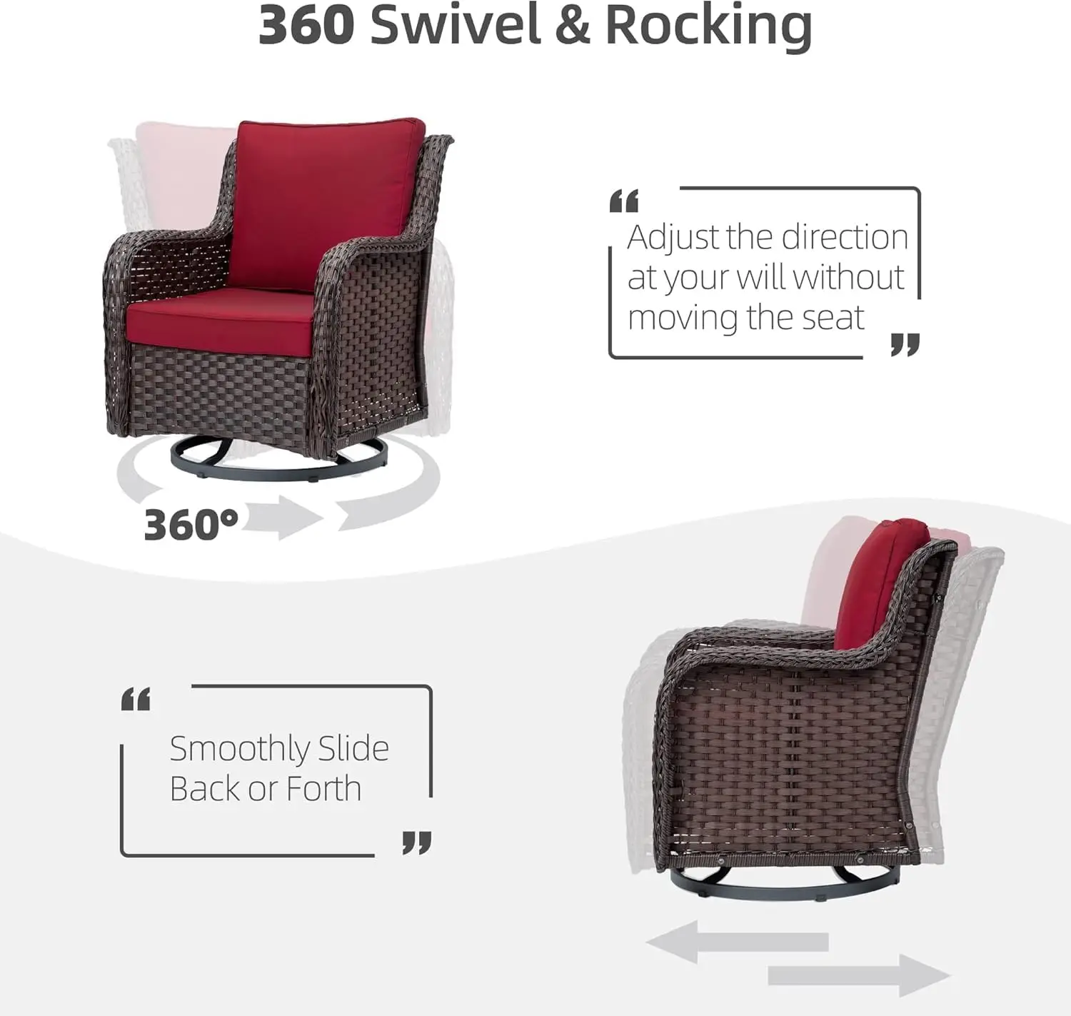 3-Piece Outdoor Wicker Rocking Chair Set with Side Table 5