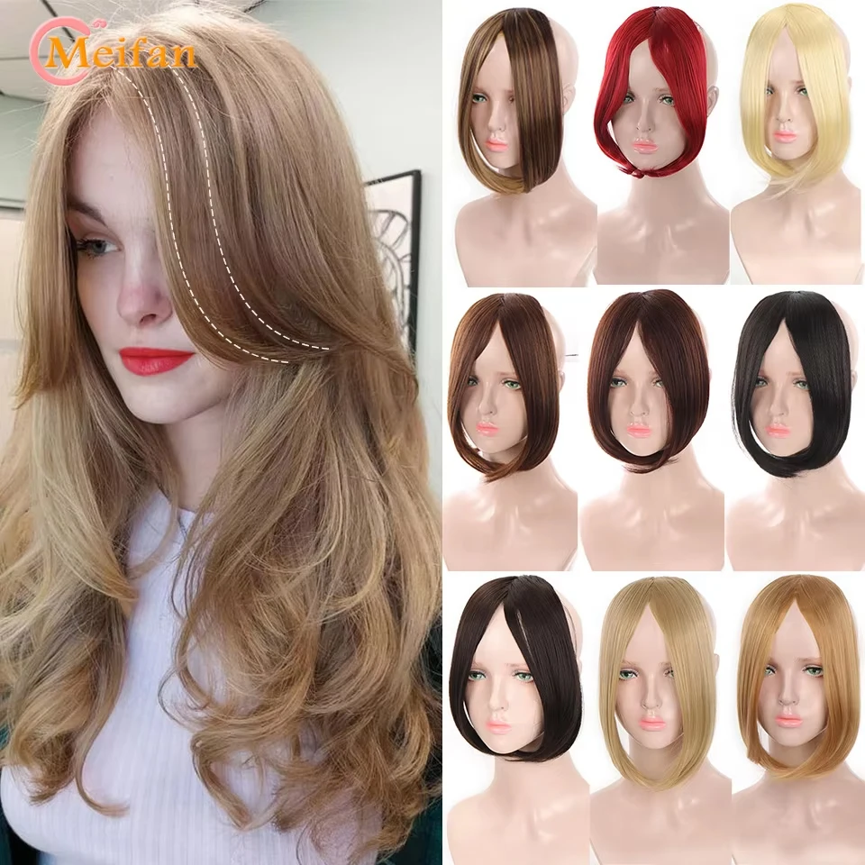 MEIFAN-flequillo Natural Invisible sintético para mujer, flequillo frontal recto con Clip, extensiones de flequillo negro y marrón