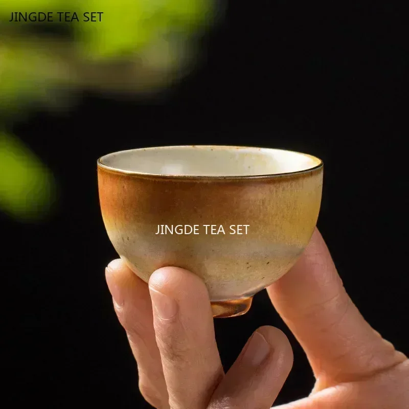 Retro Kiln Change Ceramic Teacup Personal Meditation Cup Travel Handmade Tea Bowl Master Tea Cup Chinese Tea Set Accessories